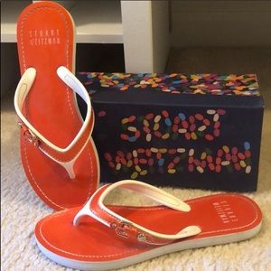 Stuart Weitzman orange flip flops size 8